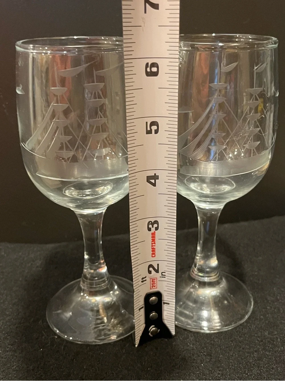 Javit Clipper Ship Collection Wine Glasses Fine Cut Etched Nautical Pattern